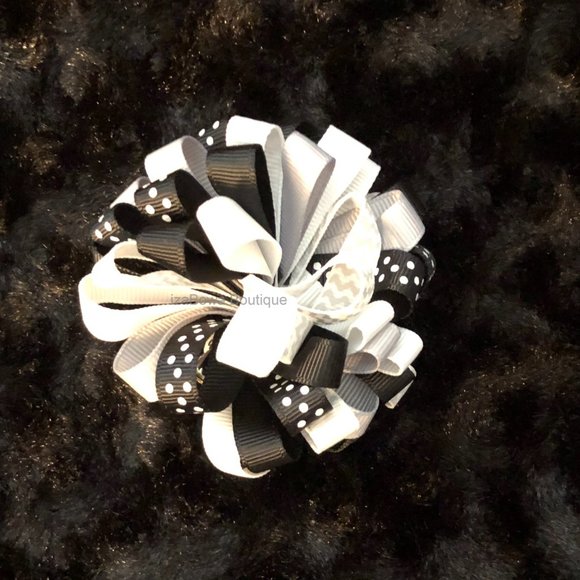 Black, White & Grey  3 1/2" Loopy Bow HANDCRAFTED - Picture 1 of 3